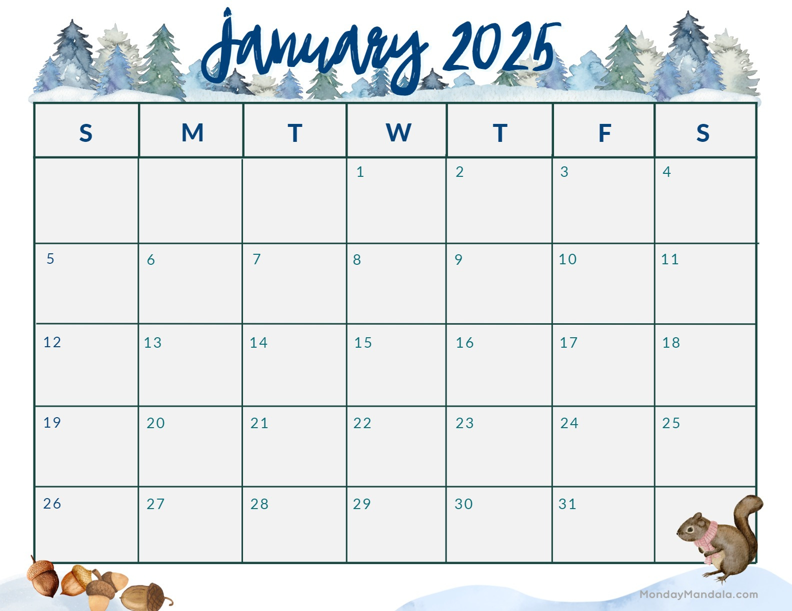 January 2025 Calendar (52 Free Pdf Printables) throughout Cute January 2025 Calendar Printable