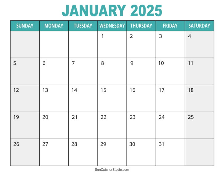 Printable Monthly Calendar 2025