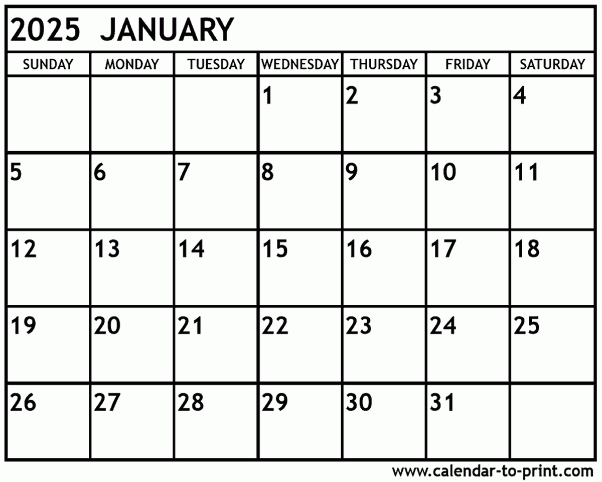 January 2025 Calendar Printable intended for Free Printable January 2025 Calendar with Holidays