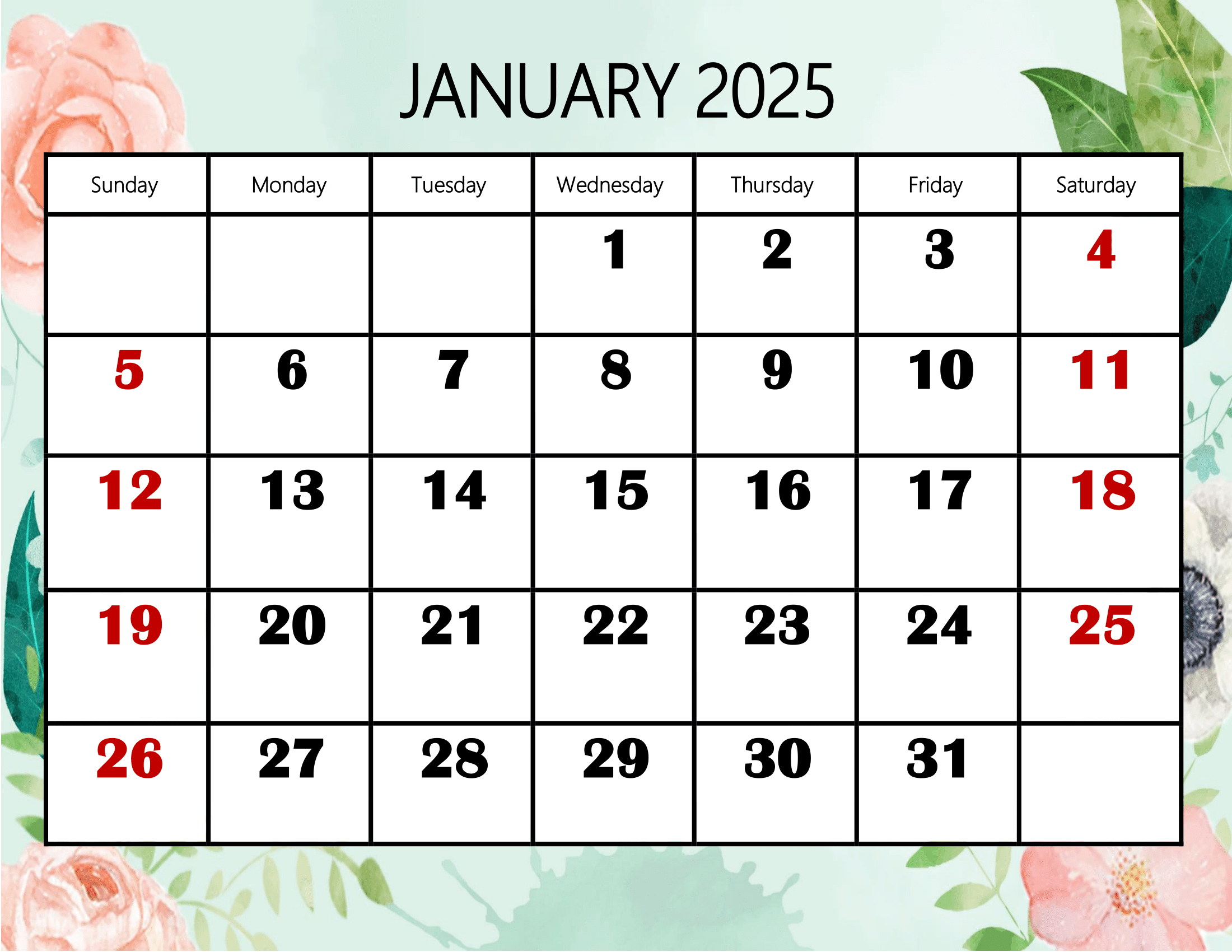 January 2025 Calendar Printable Pdf Template With Holidays pertaining to January 2025 Printable Calendar With Holidays