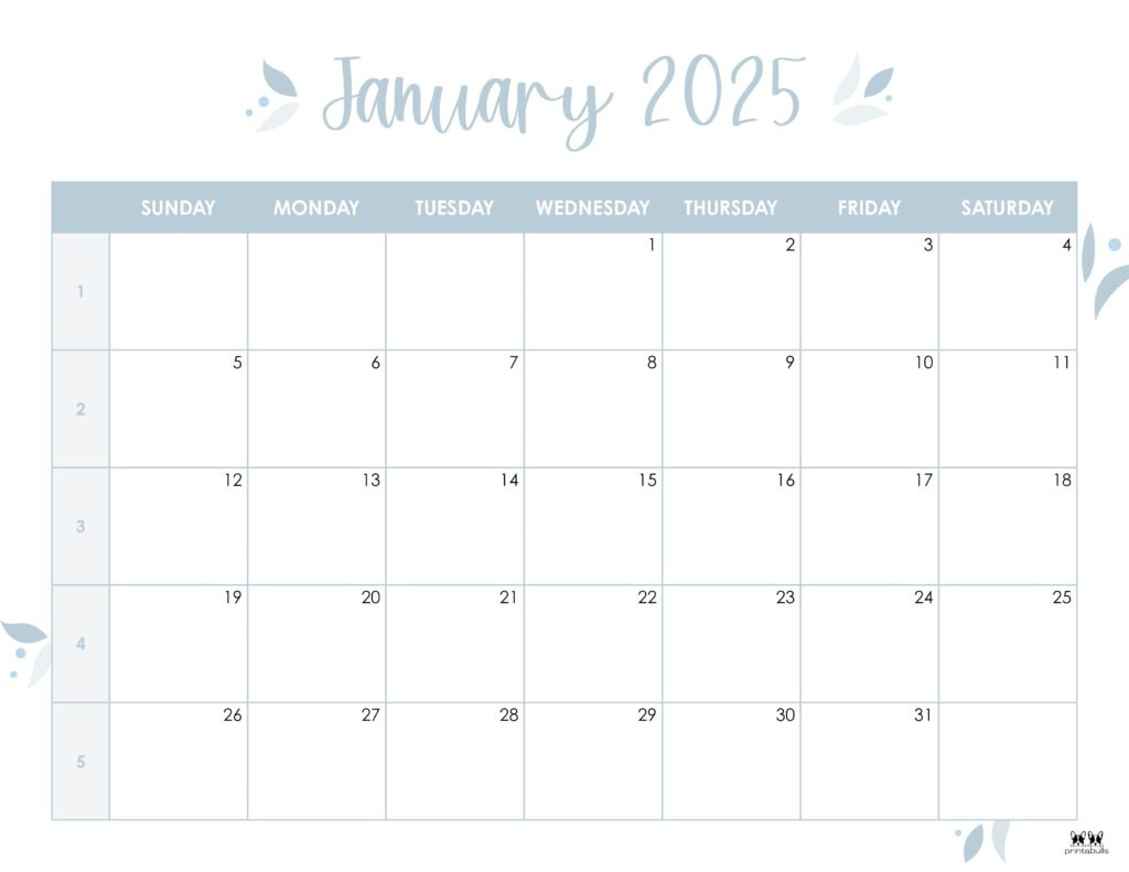 January 2025 Calendars - 107 Free Printables | Printabulls for Calendar 2025 January Printable