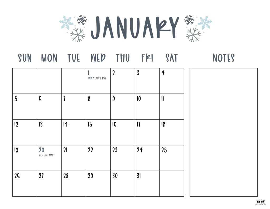 January 2025 Calendars - 107 Free Printables | Printabulls in Calendar 2025 Free Printable