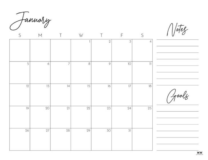 2025 Printable Calendar with Notes