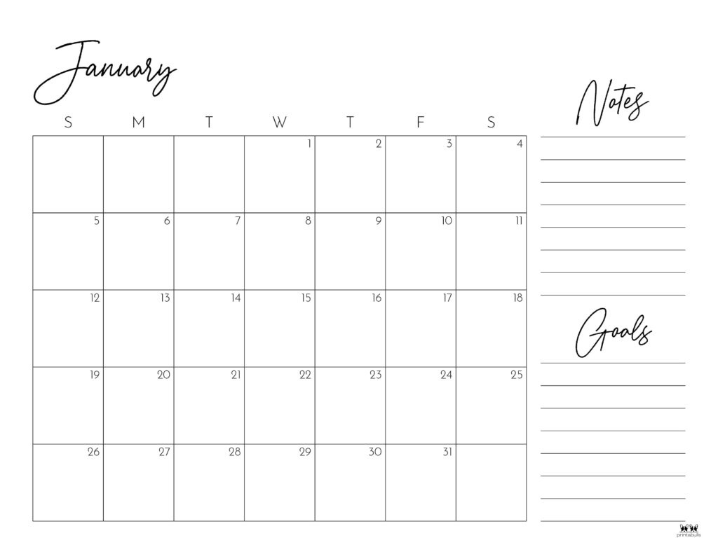 January 2025 Calendars - 107 Free Printables | Printabulls pertaining to 2025 Printable Calendar With Notes