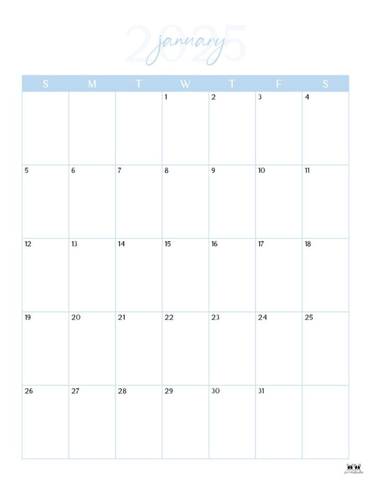 Blank One Month Calendar 2025 Printable