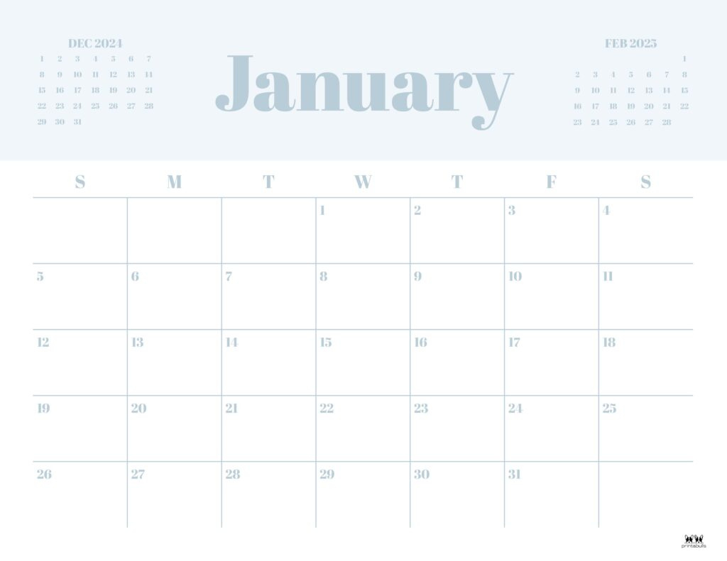 January 2025 Calendars - 107 Free Printables | Printabulls throughout January 2025 Printable Calendar Free