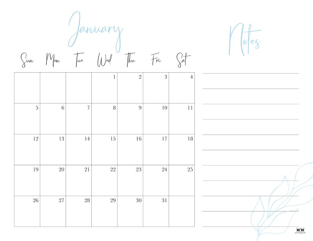 January 2025 Calendars - 107 Free Printables | Printabulls with regard to Free Printable 2025 Calendar With Notes Section