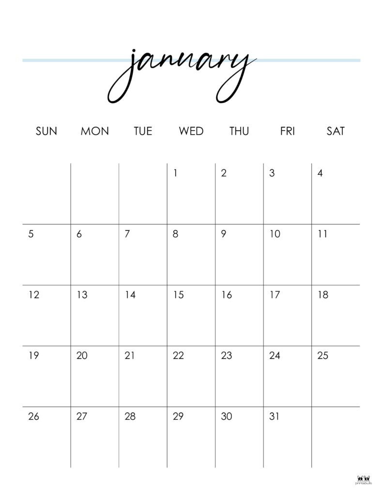 January 2025 Calendars - 107 Free Printables | Printabulls with Vertical Monthly Calendar Printable 2025