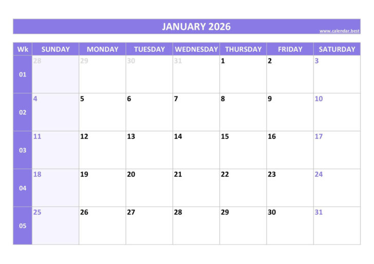 Printable Calendar January 2026