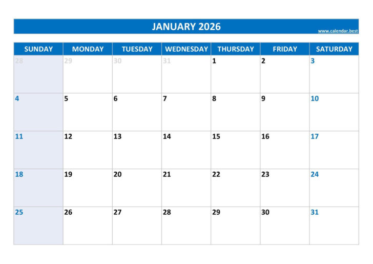 Calendar January 2026 Printable