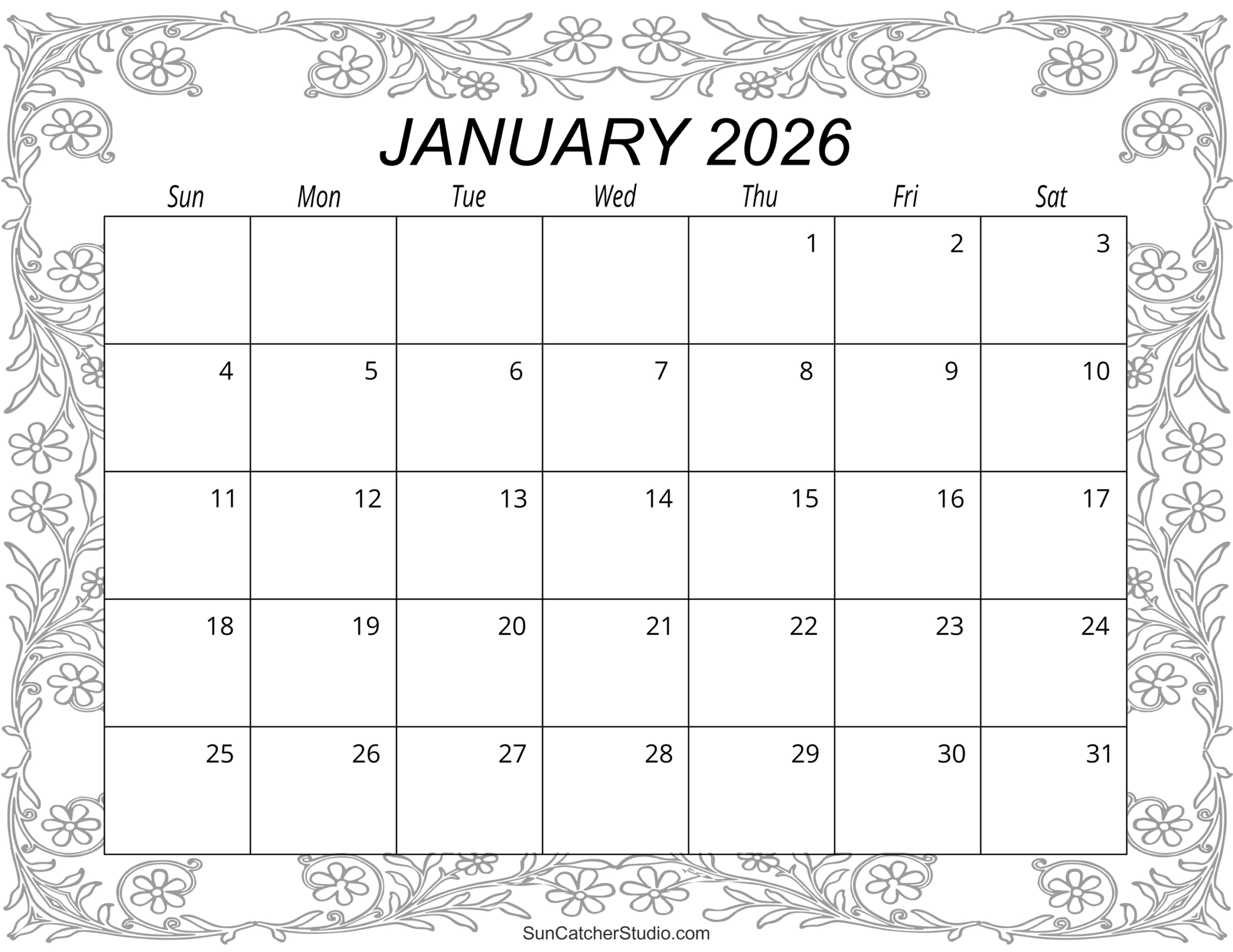 January 2026 Calendar (Free Printable) – Diy Projects, Patterns pertaining to Free Printable 2026 Calendar By Month