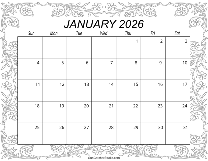 Monthly 2026 Calendar Printable