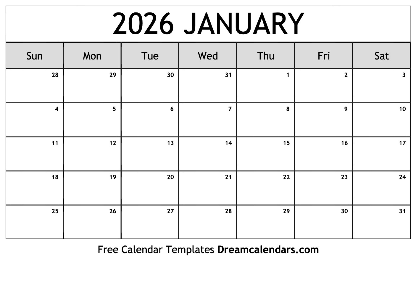 January 2026 Calendar - Free Printable With Holidays And Observances for January 2026 Printable Calendar