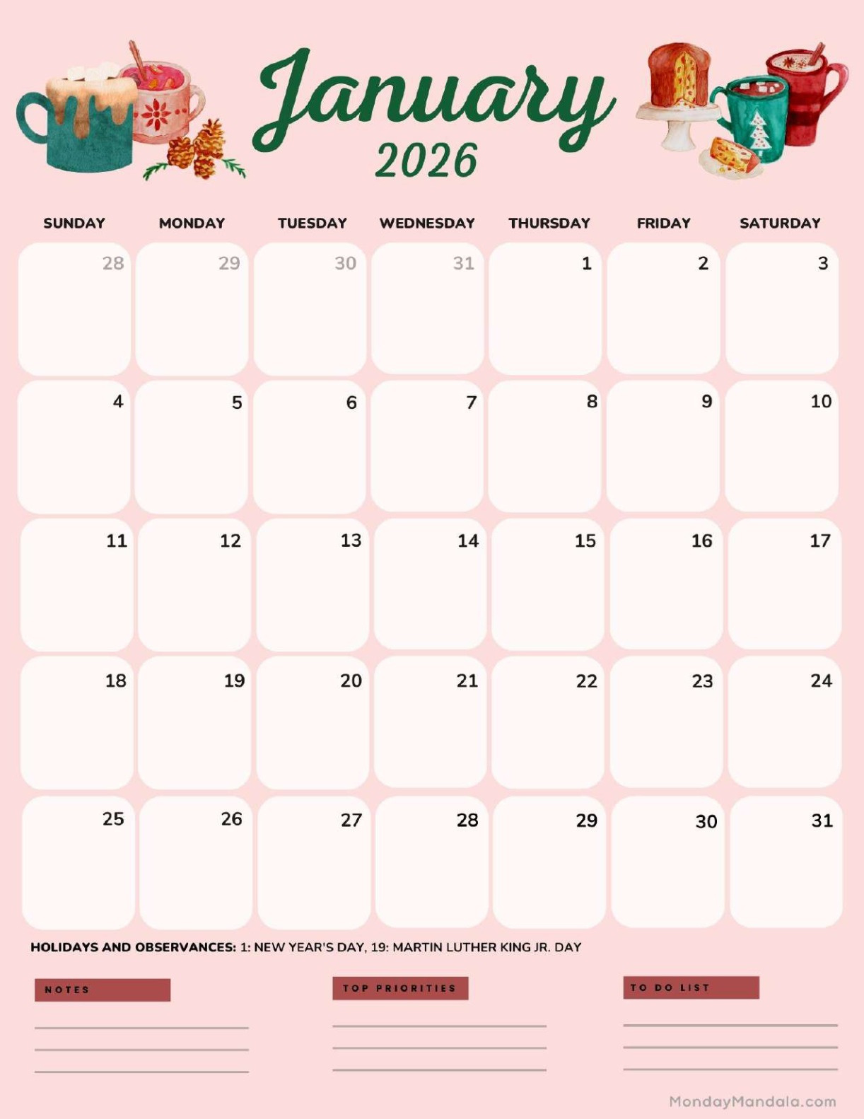 January 2026 Calendars (Free Pdf Printables) intended for Calendar January 2026 Printable