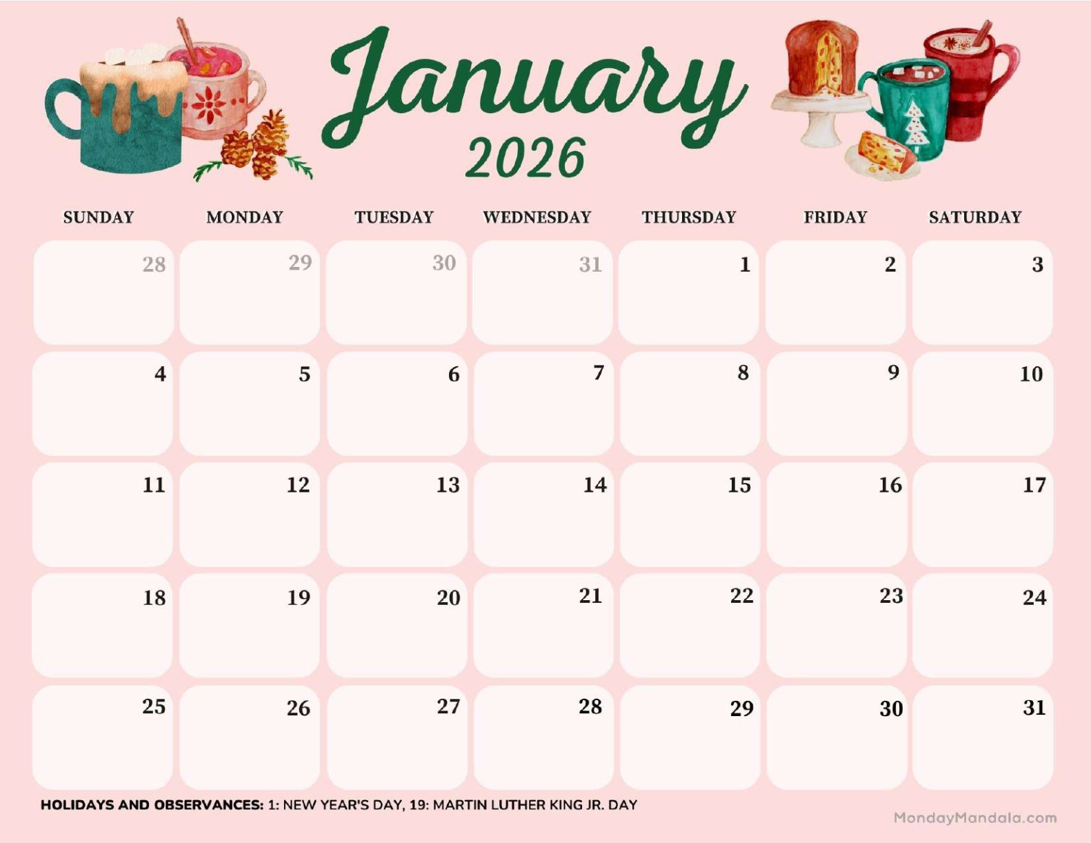 January 2026 Calendars (Free Pdf Printables) regarding January 2026 Printable Calendar