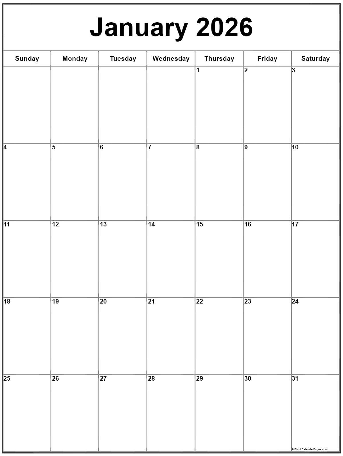 January 2026 Vertical Calendar | Portrait throughout 2026 Vertical Calendar Printable