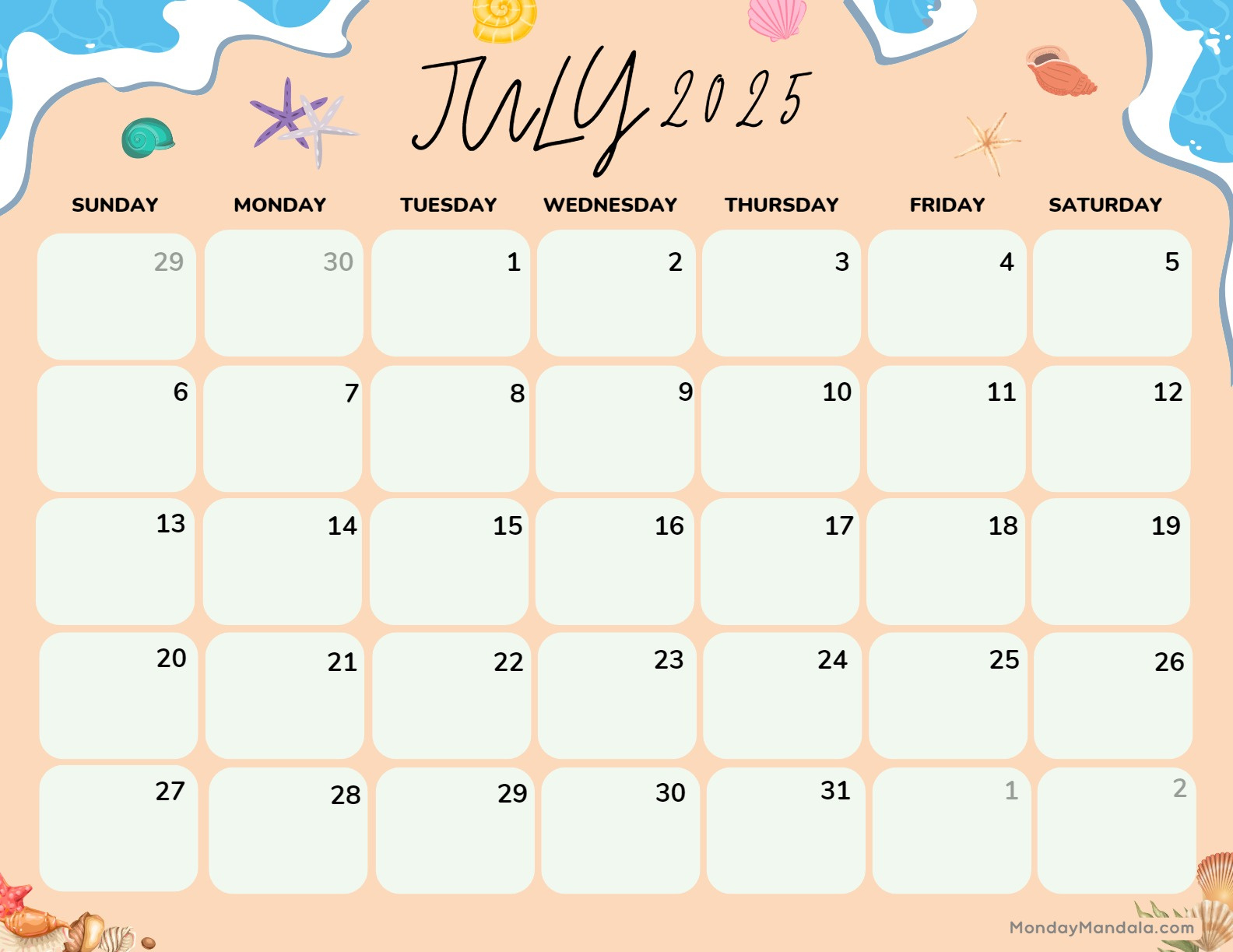 July 2025 Printable Calendar (52 Free Pdf Printables) in Summer 2025 Printable Calendar