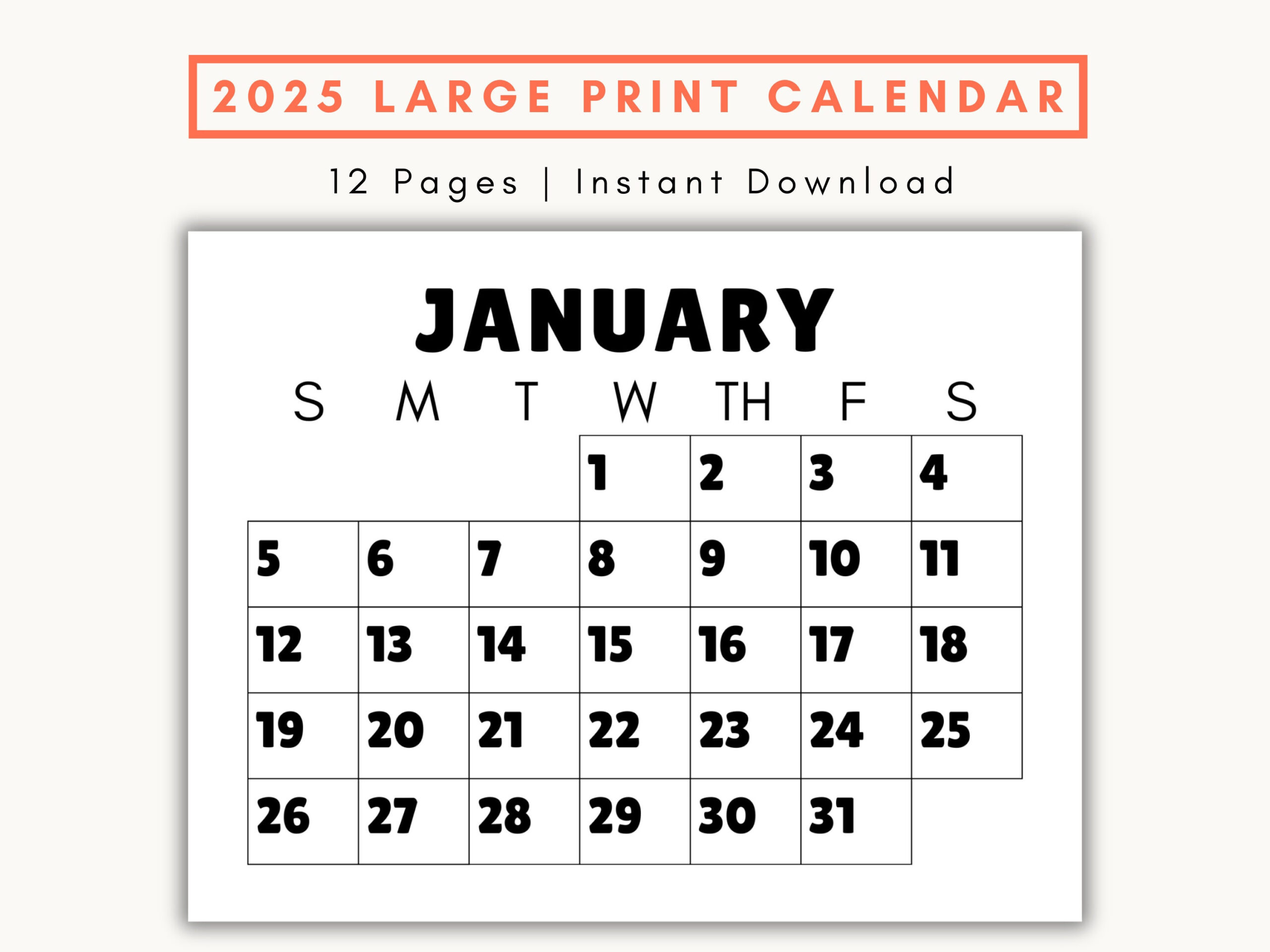 Large Print Monthly Calendar, 2025, Senior Citizen Calendar With in Big Calendar 2025 Printable