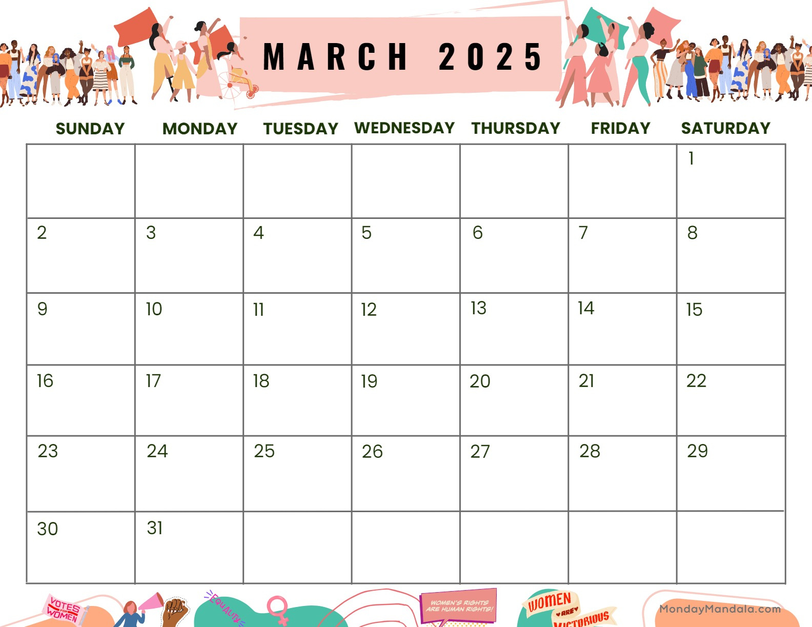 March 2025 Calendar (52 Free Pdf Printables) throughout Free March 2025 Printable Calendar