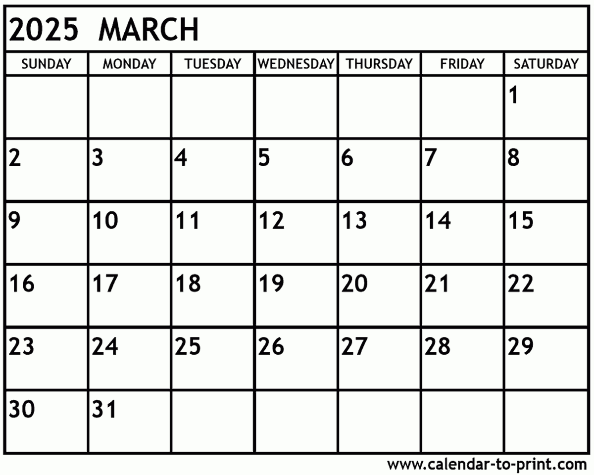 March 2025 Calendar Printable in March 2025 Printable Calendar