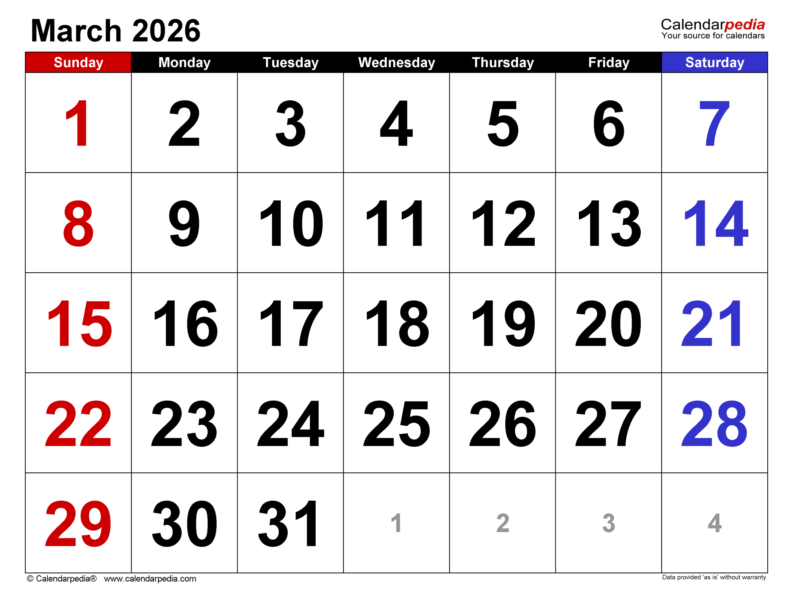 March 2026 Calendar | Templates For Word, Excel And Pdf with Printable Calendar March 2026