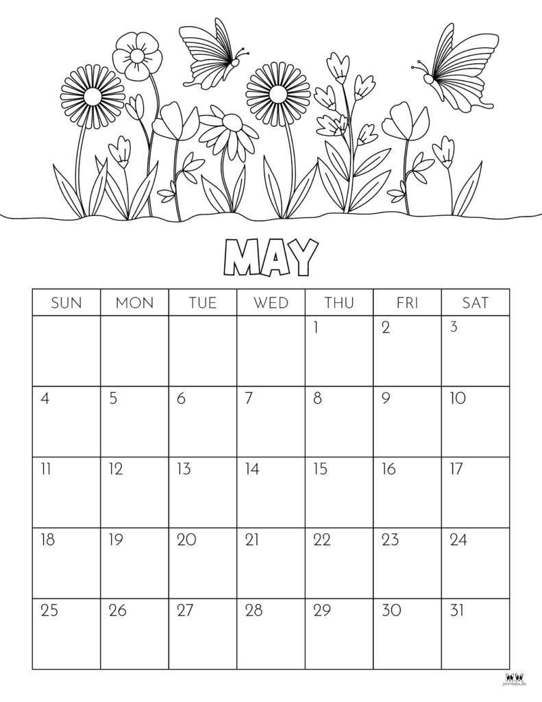 May 2025 Calendars - 107 Free Printables | Printabulls inside Free Printable Calendar 2025 Coloring Pages