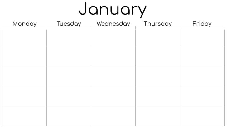 5-Day Week Calendar Printable Free