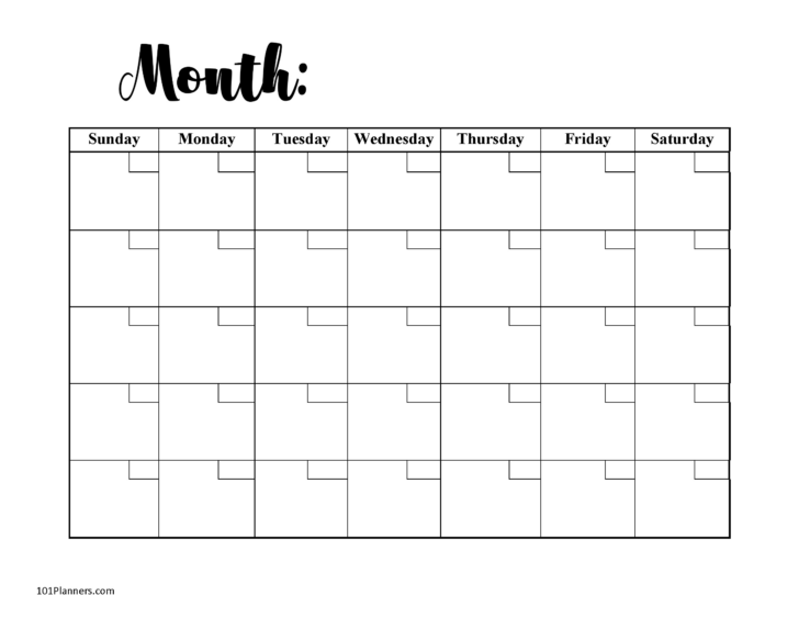 Free Printable Monthly Calender