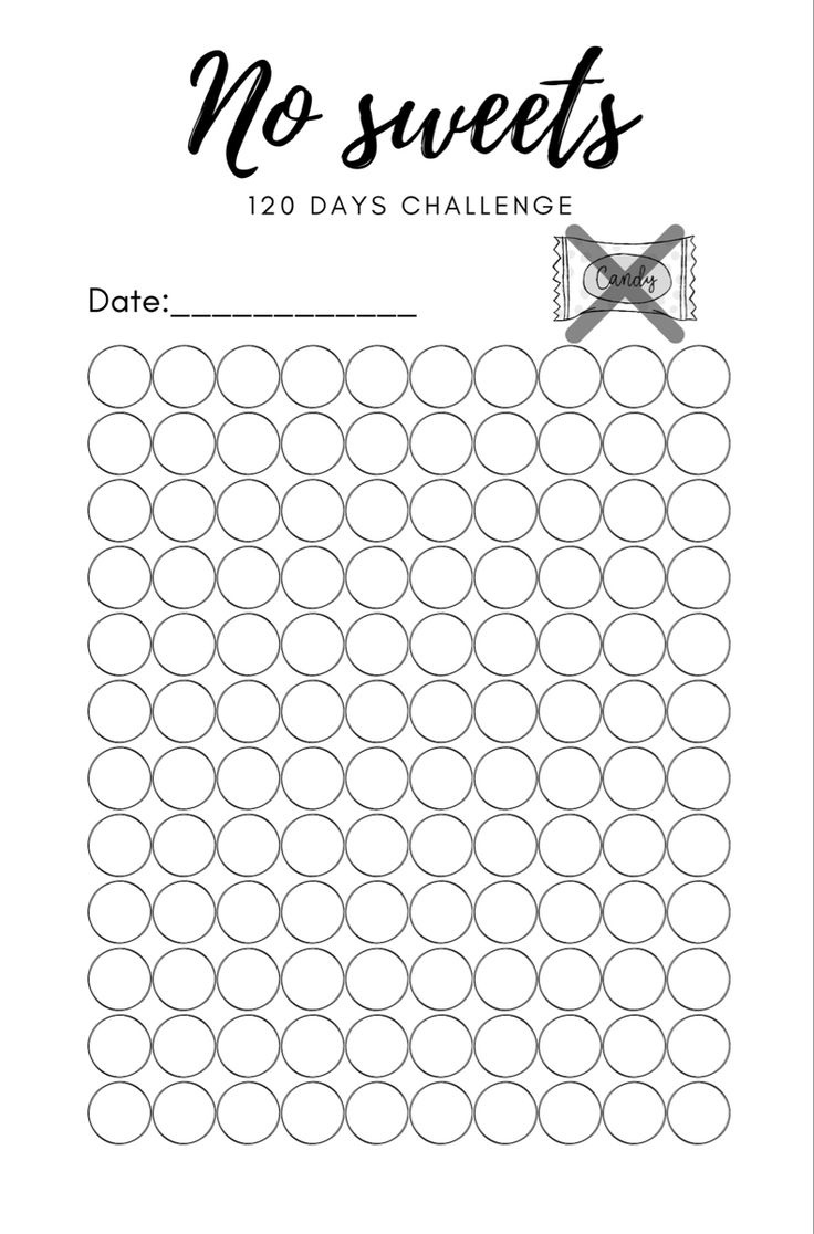 No Sugar Challenge 120 Days for 120 Day Calendar Printable