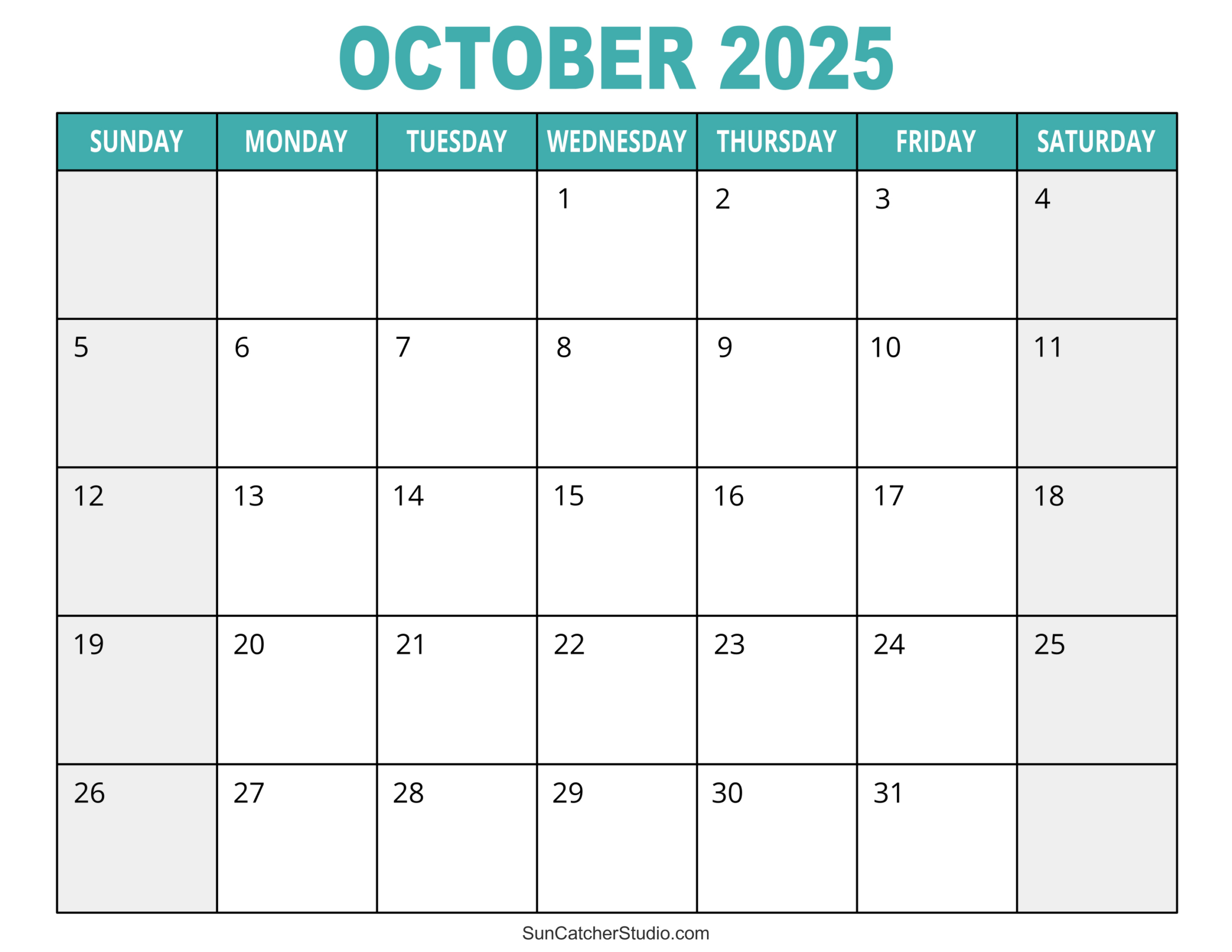 October 2025 Calendar (Free Printable) – Diy Projects, Patterns inside Free Printable Monthly Calendar For 2025