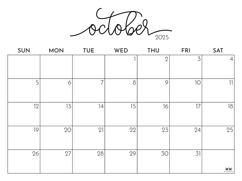 October 2025 Calendars - 107 Free Printables | Printabulls for Printable Calendar 2025 Octobert