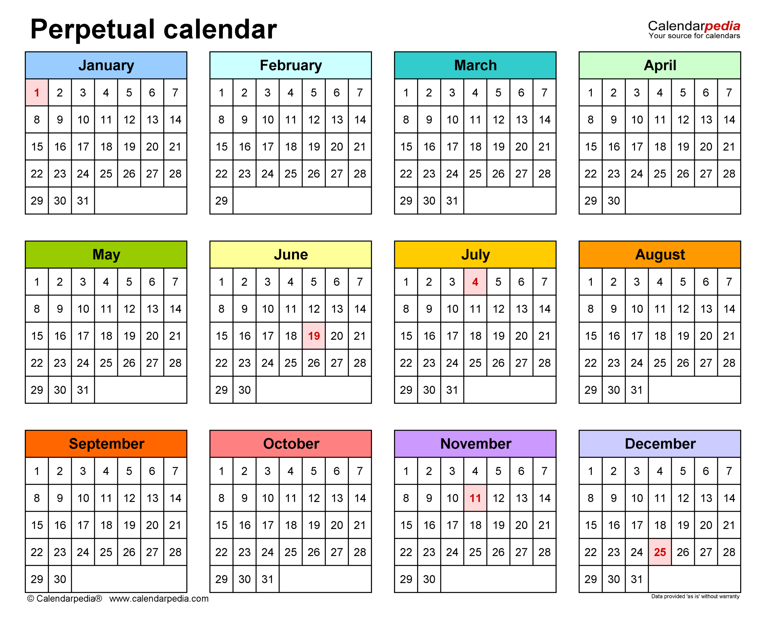 Perpetual Calendars - Free Printable Pdf Templates with regard to 10 Year Calendar Printable