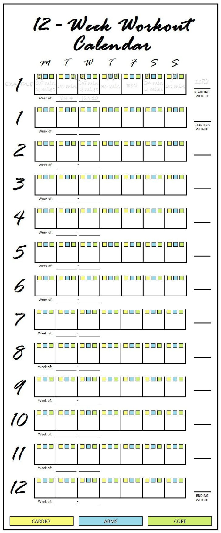 12 Week Calendar Printable Free