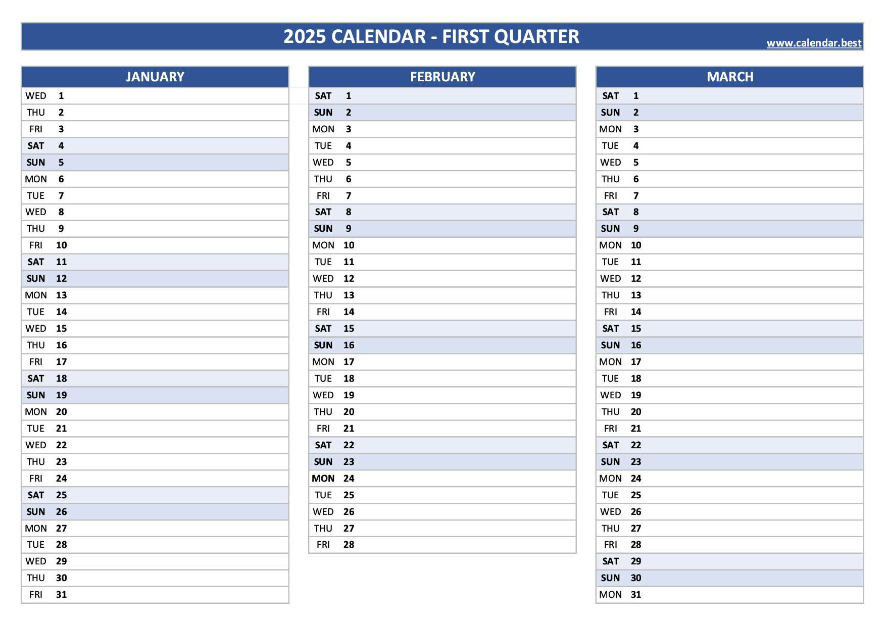 Printable 1St Quarter 2025 Calendar pertaining to 2025 Calendar by Quarter Printable