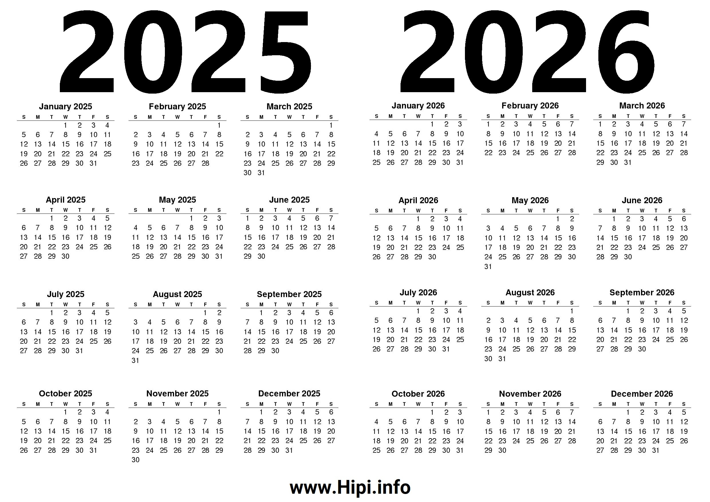 Printable 2025 And 2026 Calendar Two Years - Hipi | for 2 Year Calendar 2025 And 2026 Printable