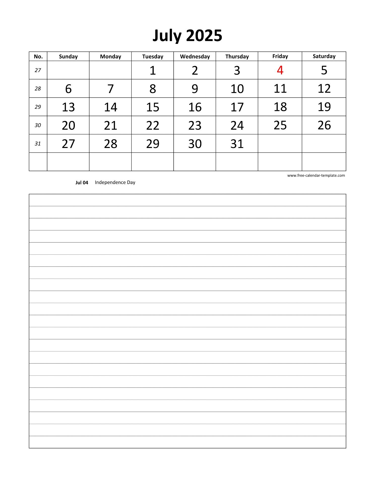 Printable 2025 July Calendar Grid Lines For Daily Notes (Vertical intended for 2025 Daily Calendar Printable