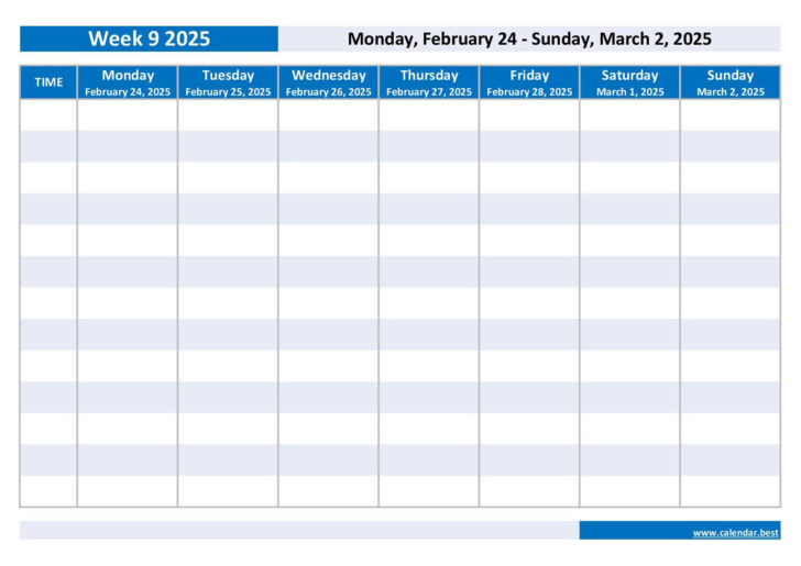 Printable Weekly Calendar 2025 by Hour