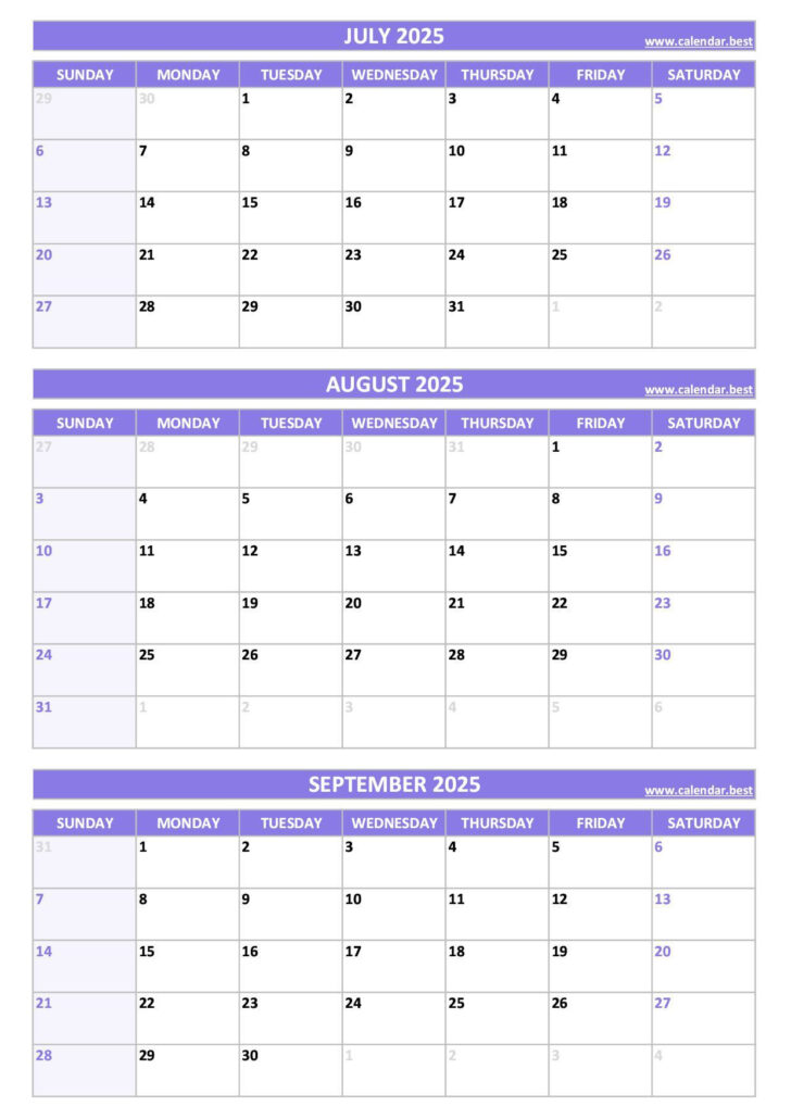 Printable Calendar 2025 3 Months Per Page