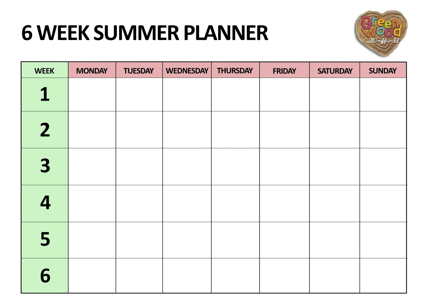 Printable 6 Week Schedule for 6 Week Calendar Printable Free