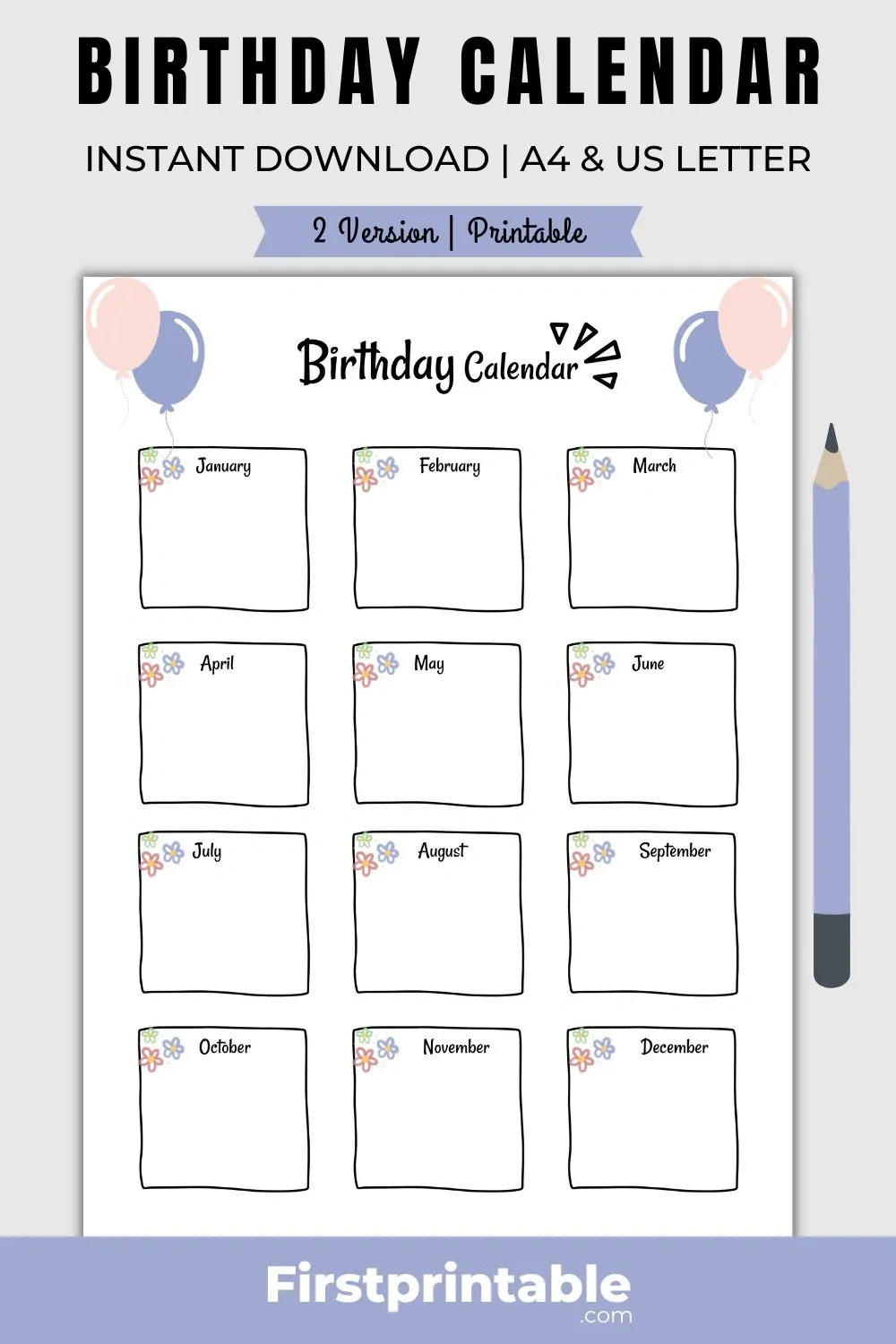 Printable Birthday Calendar, Birthday Recorder Template pertaining to Birthday Reminder Calendar 2025 Free Printable