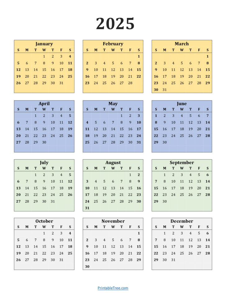 One Page Calendar 2025 Printable Free