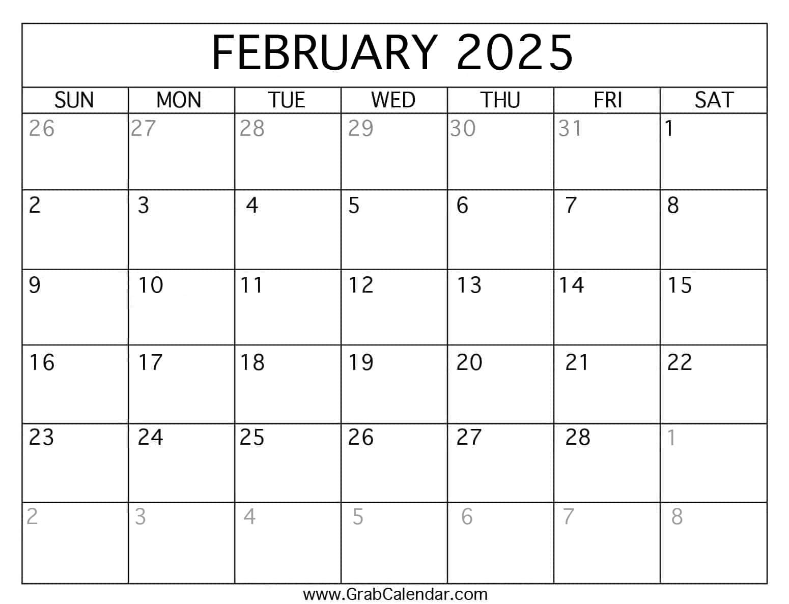 Printable February 2025 Calendar for Calendar 2025 February Printable