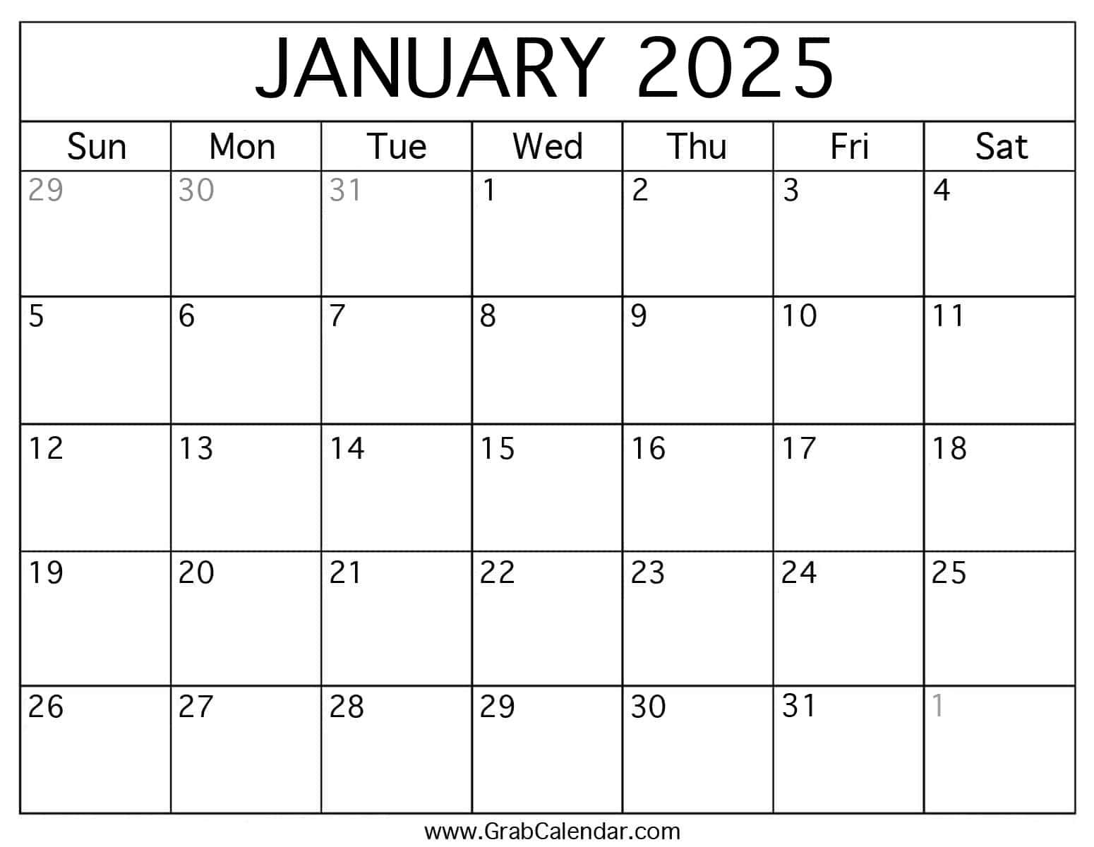 Printable January 2025 Calendar for Calendar 2025 January Printable