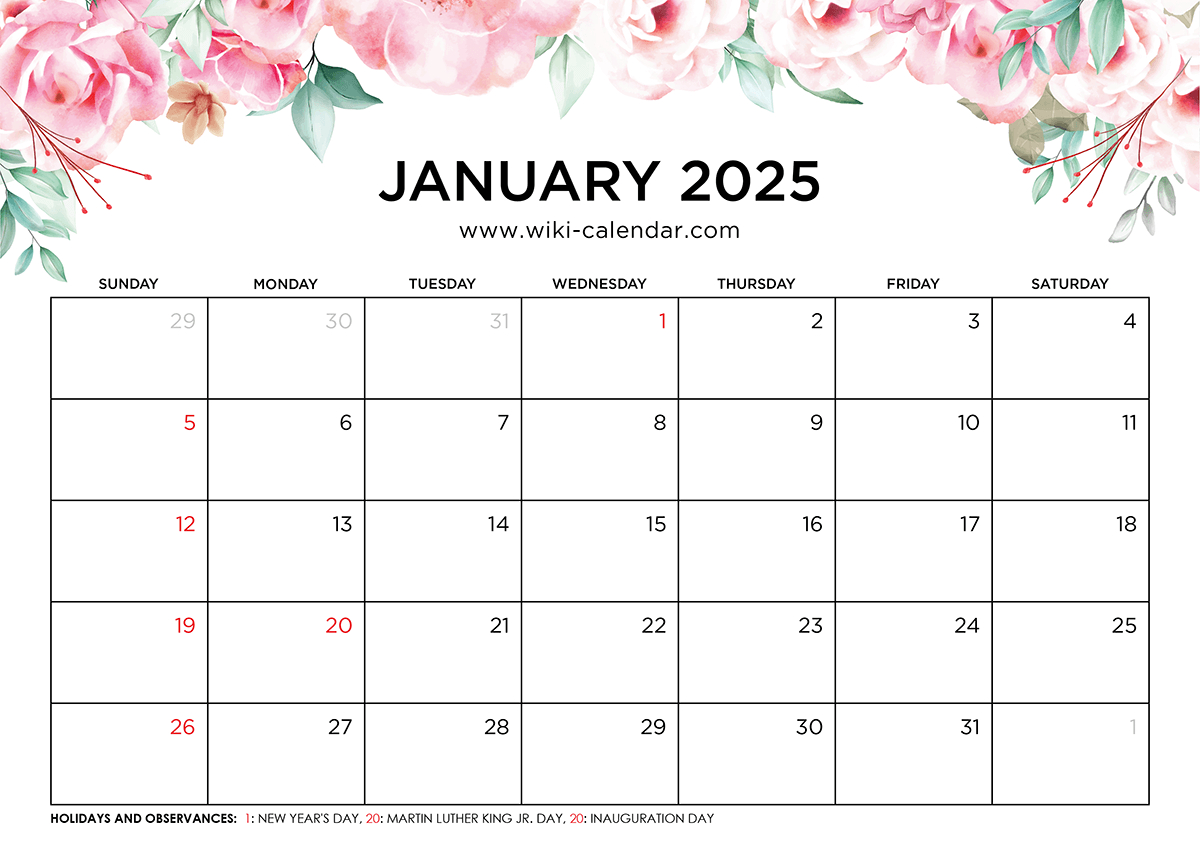 Printable January 2025 Calendar Templates With Holidays in Wiki Calendar 2025 Printable