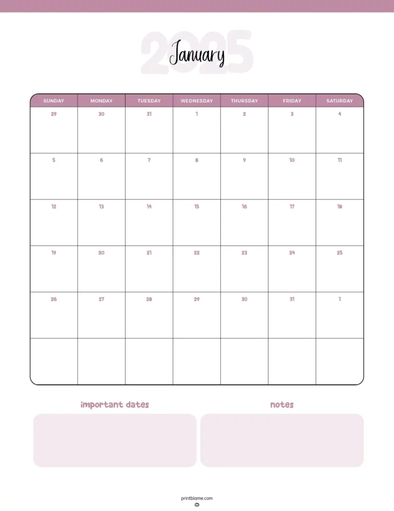 Printable January 2025 Calendars | Free Pdf Downloads for Monthly Exercise Calendar 2025 Printable