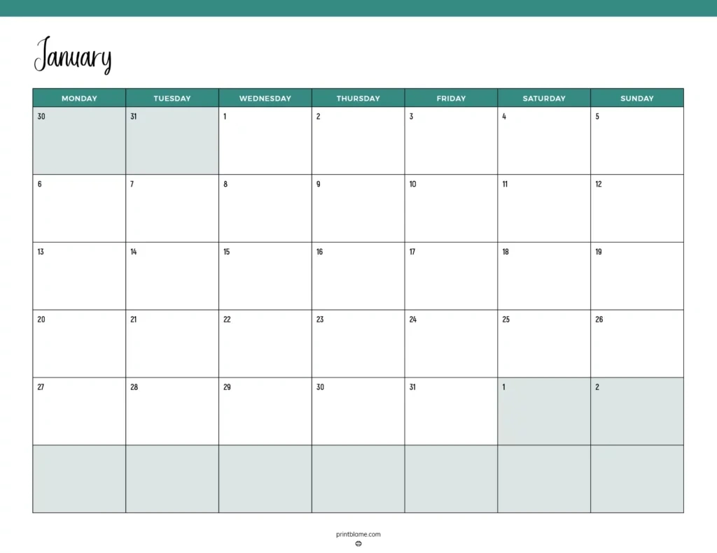 Printable January 2025 Calendars | Free Pdf Downloads for Printable Calendar 2025 Grid Blank