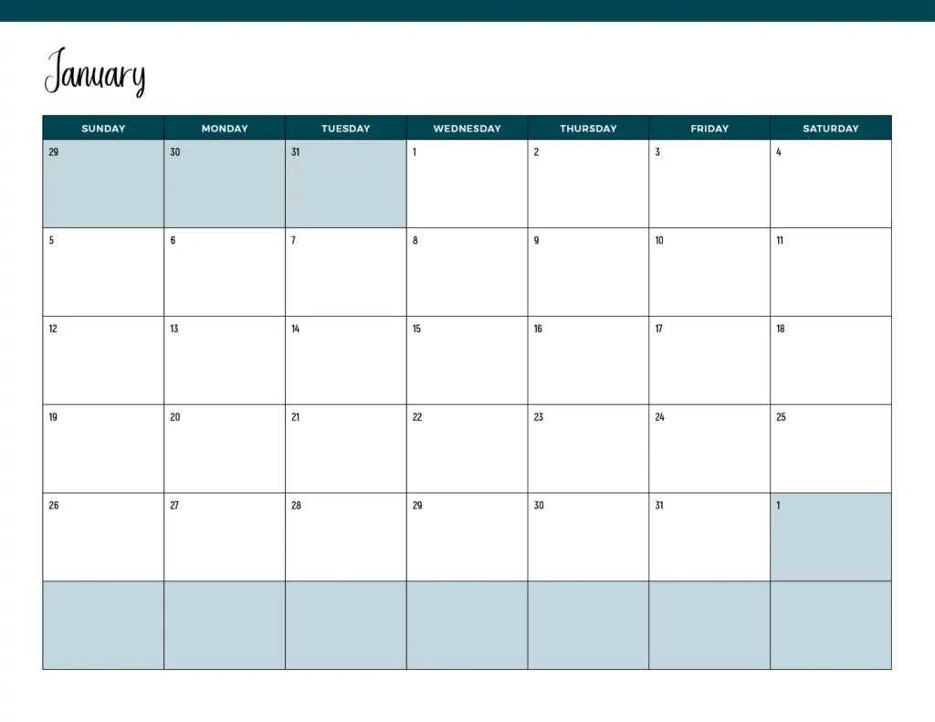 Printable January 2025 Calendars | Free Pdf Downloads pertaining to Blank Calendar For 2025 Printable