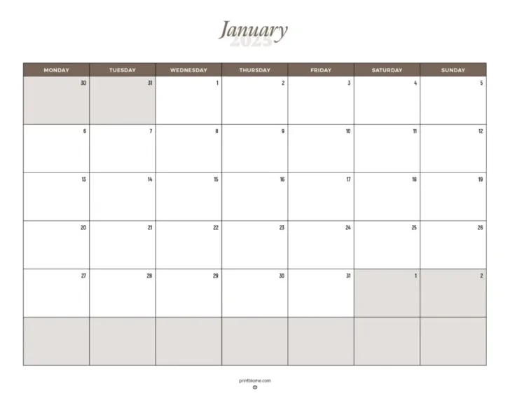 Monthly Exercise Calendar 2025 Printable