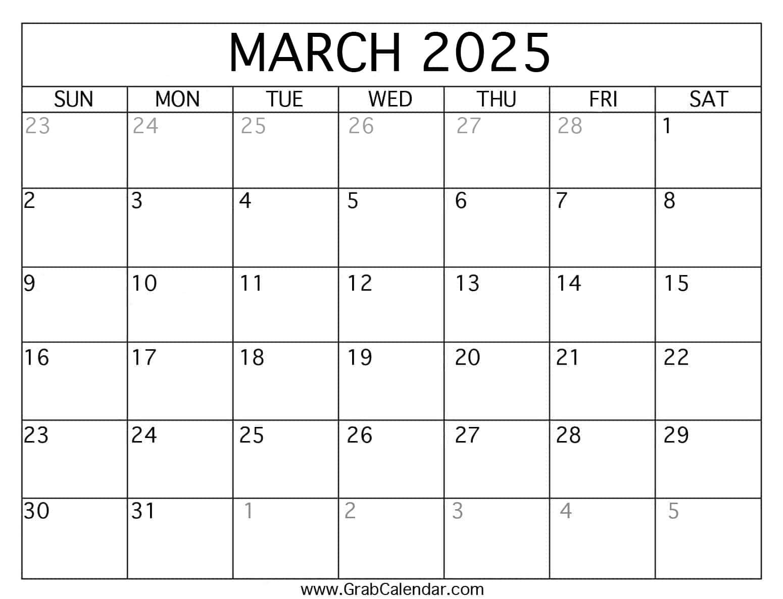 Printable March 2025 Calendar for Printable March 2025 Calendar Free