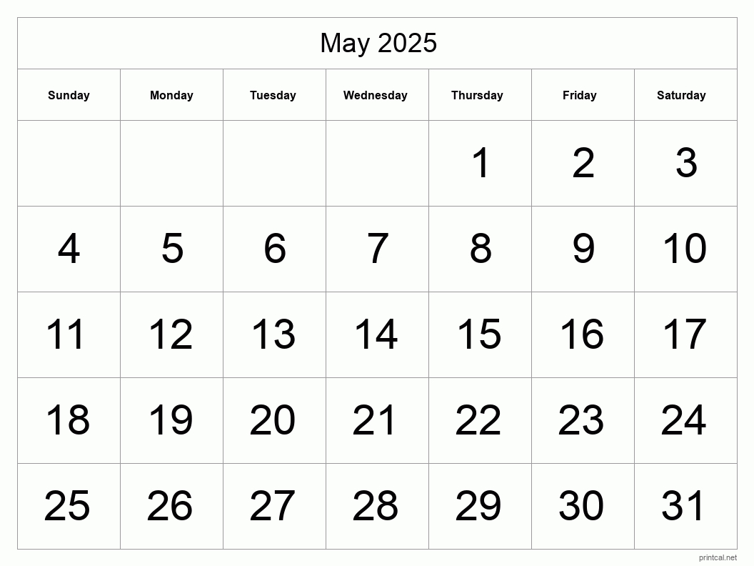 Printable May 2025 Calendar | Free Printable Calendars in Blank Calendar 2025 Printable Free